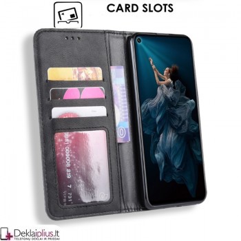 Dirbtinės odos atverčiamas dėklas su skyreliais - juodas (Huawei Honor 20/Nova 5T)